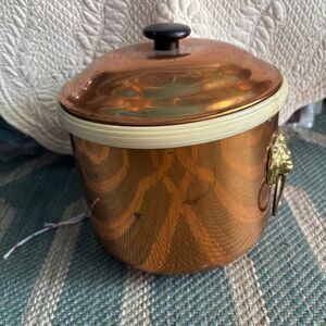 Vintage Copper ice bucket with Lid Lion head handles